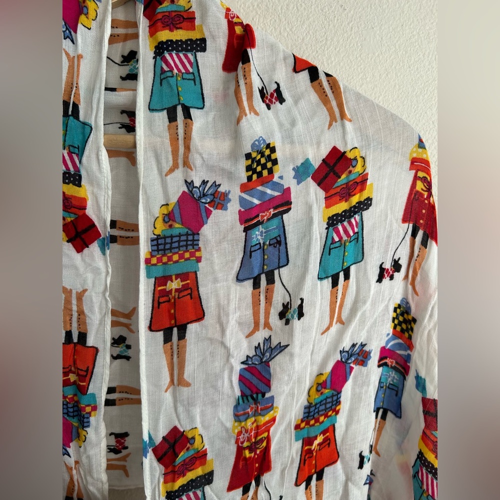 NWT Vintage Talbots Scarf Whimsical Shoppers Print With Tassels 100% Viscose - Picture 5 of 8